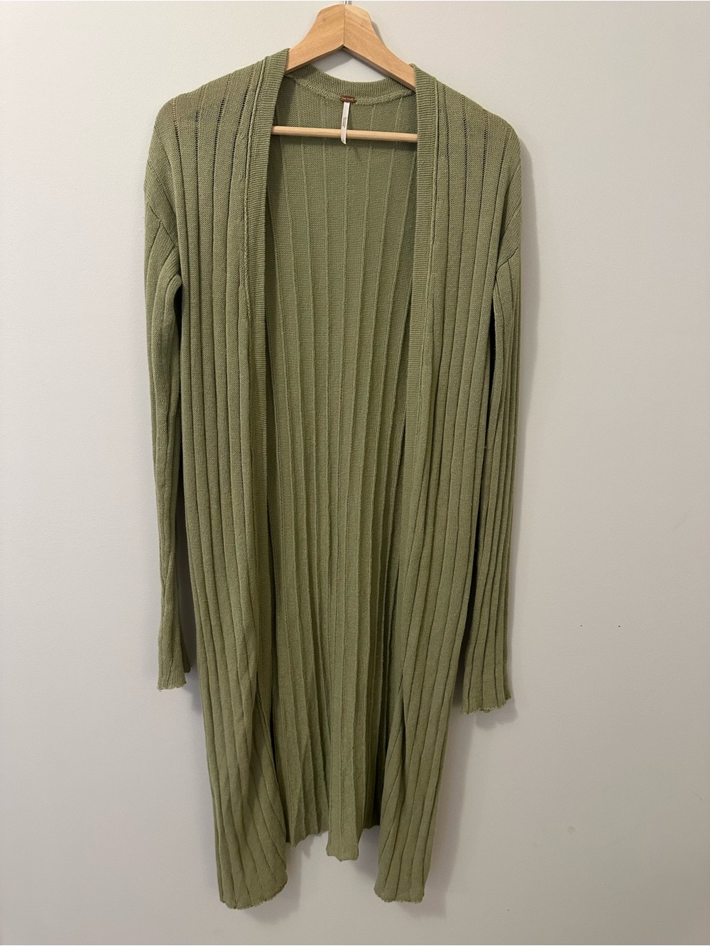 Free People "Ribby Rib" Duster Cardigan in olive green - Size Small